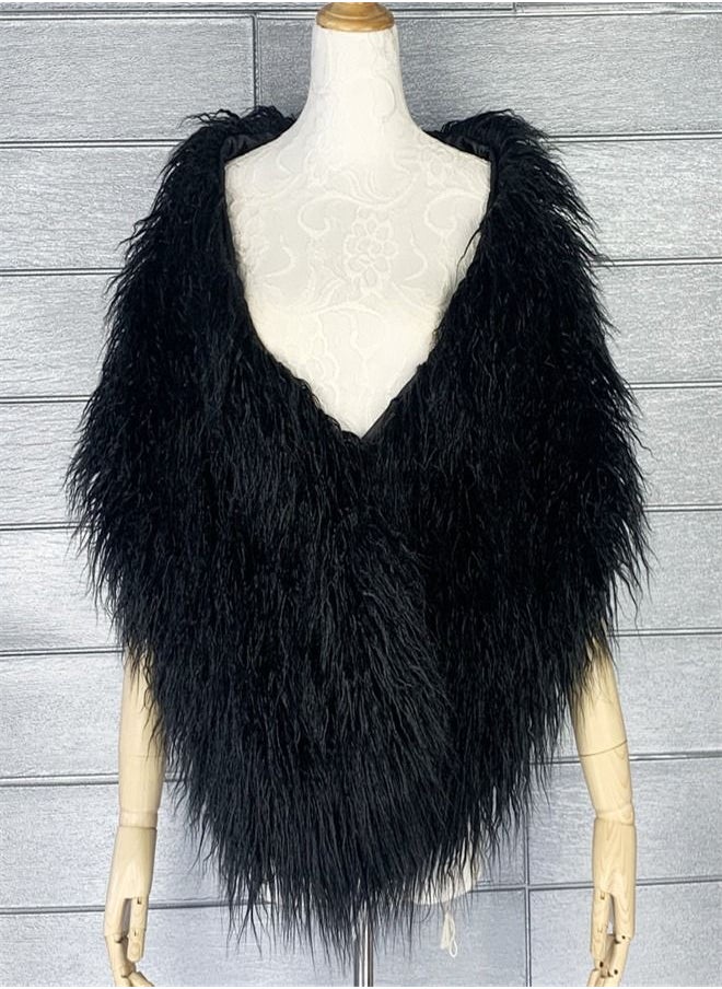 Loquat - Fashion Simple Fur Shawl Black - Image 1