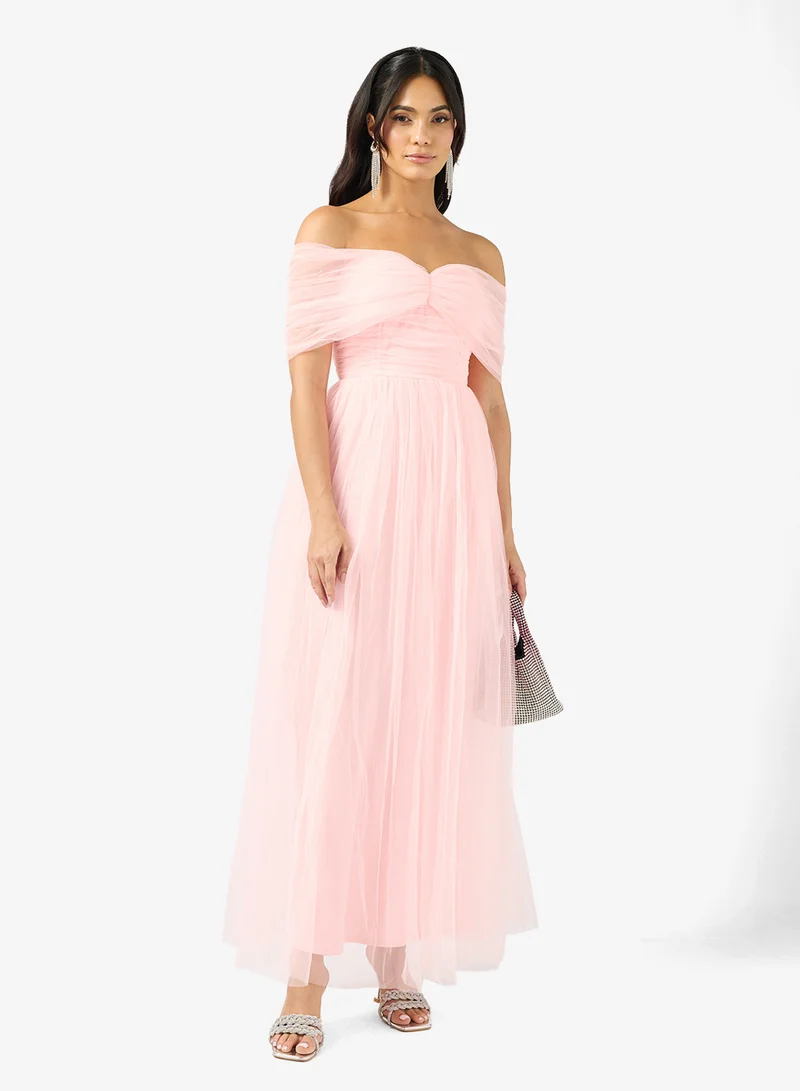 Lace and Beads Gillian Ruched Detail Maxi Dress