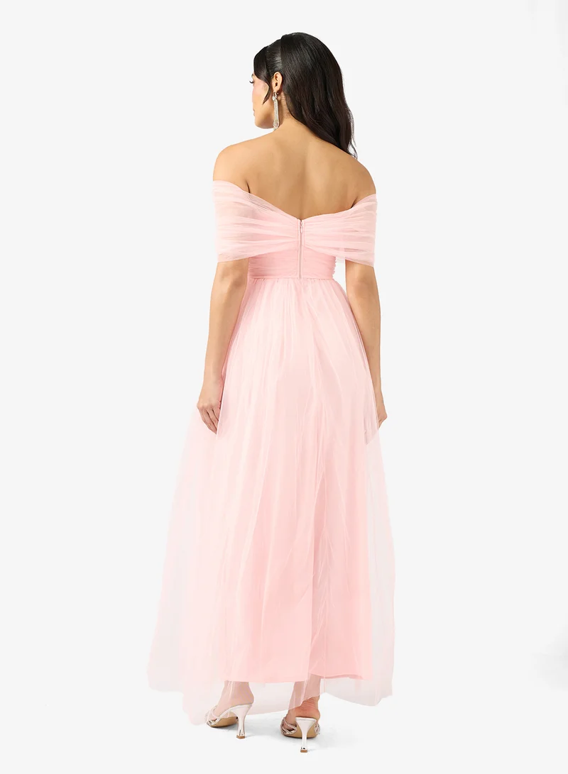 Lace and Beads Gillian Ruched Detail Maxi Dress