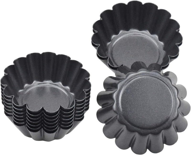 Fodlon 10pcs Egg Tart Tin, 6.5cm x 2.3cm Cupcake Cup Mould, Resuable Tart Mold Mini, Non Stick Muffin Cases Carbon Steel Pudding Tartlet Mold for Kitchen Cake Baking Tool - Image 3