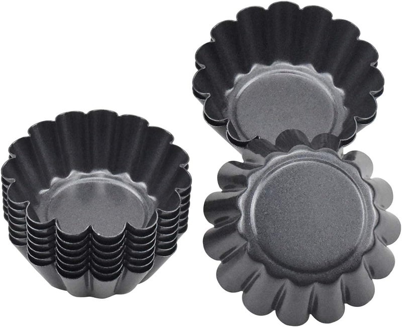 Fodlon 10pcs Egg Tart Tin, 6.5cm x 2.3cm Cupcake Cup Mould, Resuable Tart Mold Mini, Non Stick Muffin Cases Carbon Steel Pudding Tartlet Mold for Kitchen Cake Baking Tool - Image 1