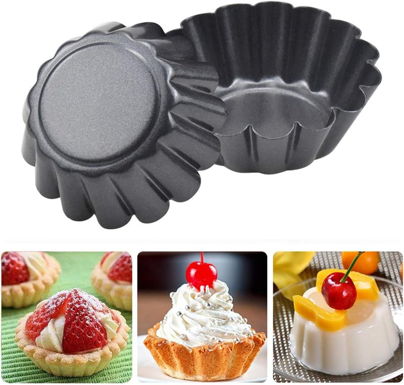 Fodlon 10pcs Egg Tart Tin, 6.5cm x 2.3cm Cupcake Cup Mould, Resuable Tart Mold Mini, Non Stick Muffin Cases Carbon Steel Pudding Tartlet Mold for Kitchen Cake Baking Tool - Image 4