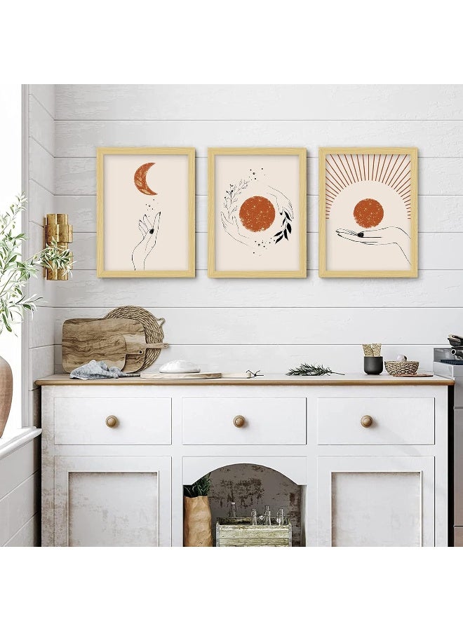 LIYAOLI Boho Wall Decor for bedroom Framed Wall Art for Living room 3 piece wall art 12 x 16 inch Boho Sun Moon Paintings for Wall Decorations Boho Art - Image 3