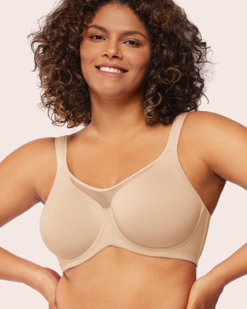HSIA Minimizer Bras for Women Plus Size, Full Coverage Coolcomfort T Shirt Unlined Bra with Underwire for Heavy Breast, Light Beige 38DDD - Image 3