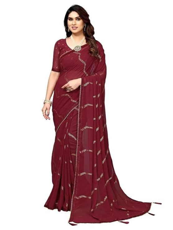 Shiv Textiles Women's Georgette Foil Printed Saree(SAT-571-MAROON) - Image 2