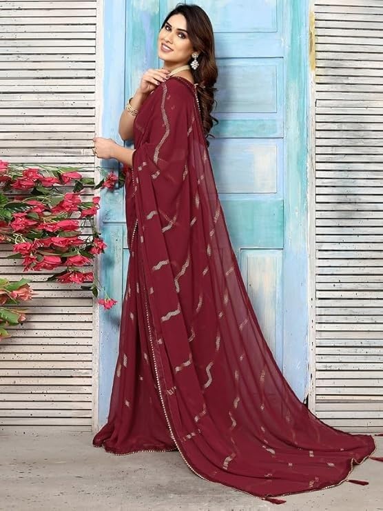 Shiv Textiles Women's Georgette Foil Printed Saree(SAT-571-MAROON) - Image 4