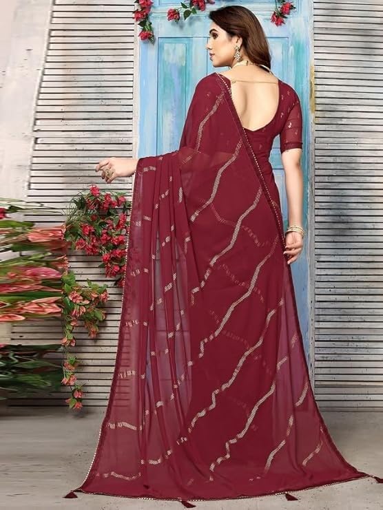 Shiv Textiles Women's Georgette Foil Printed Saree(SAT-571-MAROON) - Image 5