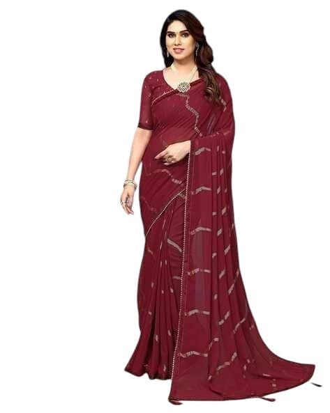 Shiv Textiles Women's Georgette Foil Printed Saree(SAT-571-MAROON) - Image 1