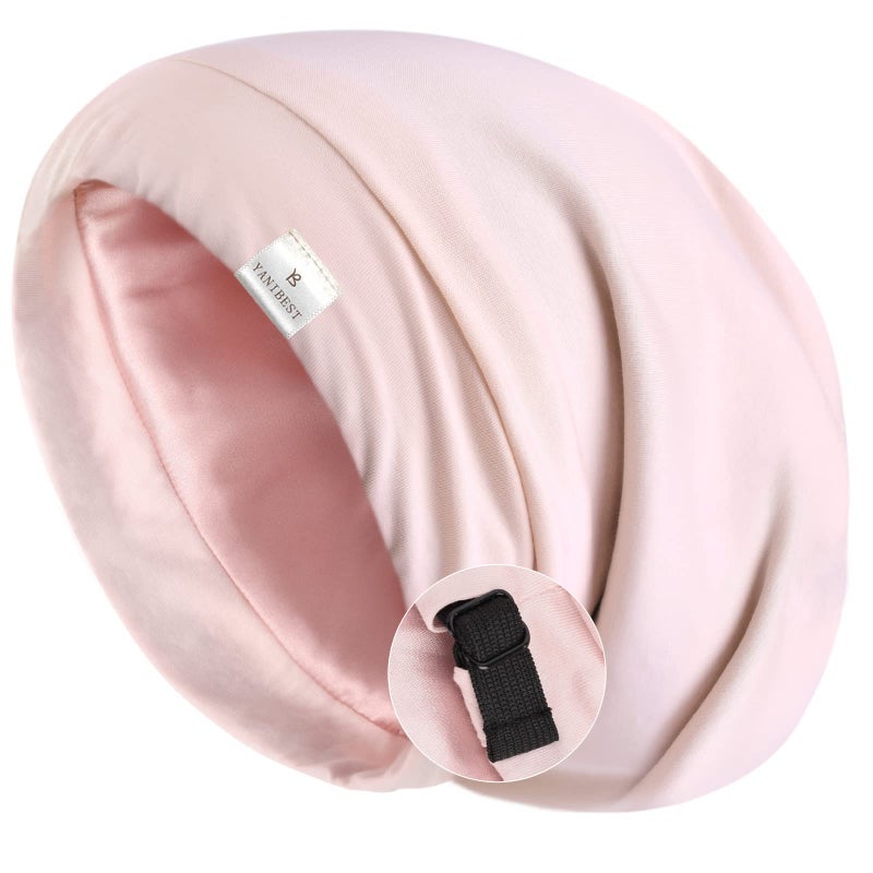 YANIBEST Silk Satin Bonnet Hair Wrap for Sleeping Adjustable Slouchy Beanie for Women Silk Lined for Curly Hair and Braids Pink