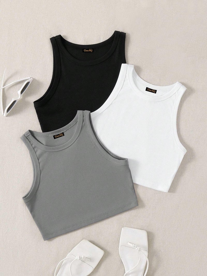 Toochki Top for Women | Spandex Crop Tops | Black White Beige Grey | Short | Western | Pack of 3 Combo - Image 2