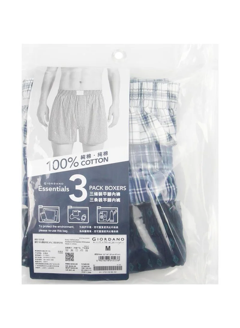 GIORDANO Men's Cotton Poplin Regular Fit Boxers 3pcs Pack