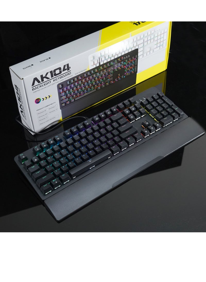 Generic ASESTEK AK104 RGB Gaming Keyboard With Wrist rest – Hot Swap Blue Switch Mechanical – RGB Luminous – Durable & Detachable wrist rest – USB Wired – 104 English Layout Key | Black  - Image 1