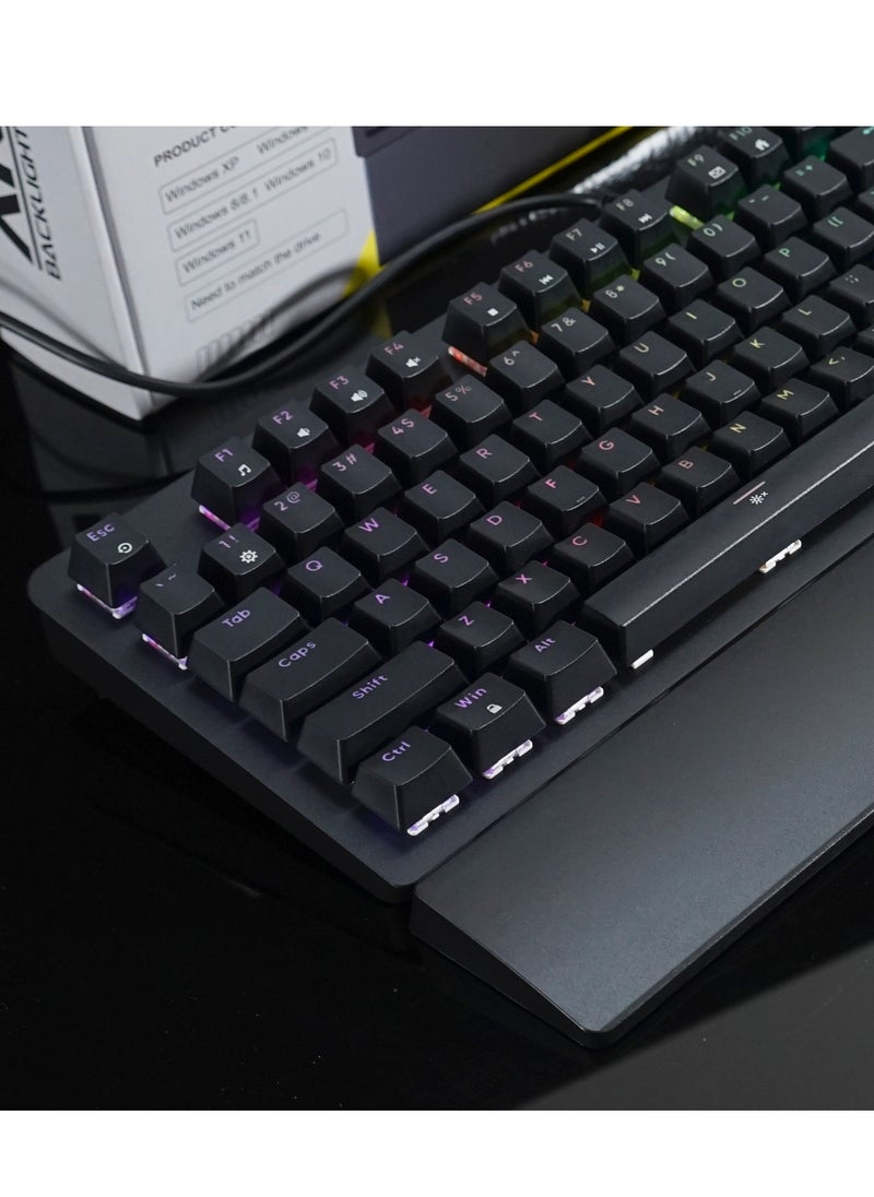 ASESTEK AK104 RGB Gaming Keyboard With Wrist rest – Hot Swap Blue Switch Mechanical – RGB Luminous – Durable & Detachable wrist rest – USB Wired – 104 English Layout Key | Black