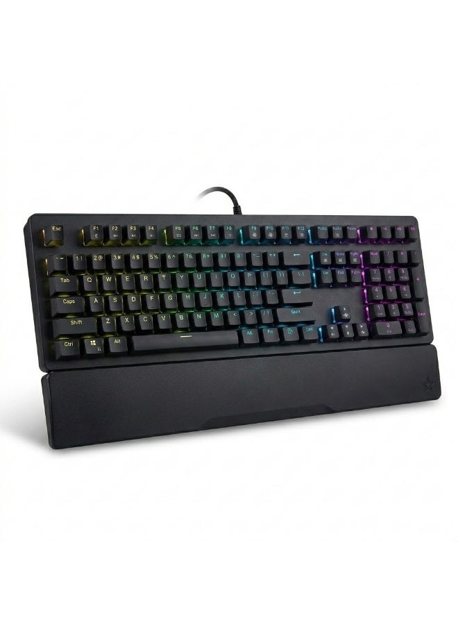 AK104 RGB Gaming Keyboard With Wrist rest – Hot Swap Blue Switch Mechanical – RGB Luminous – Durable & Detachable wrist rest – USB Wired – 104 English Layout Key | Black - Image 1