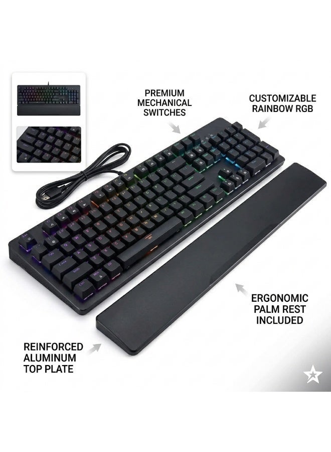 AK104 RGB Gaming Keyboard With Wrist rest – Hot Swap Blue Switch Mechanical – RGB Luminous – Durable & Detachable wrist rest – USB Wired – 104 English Layout Key | Black - Image 3