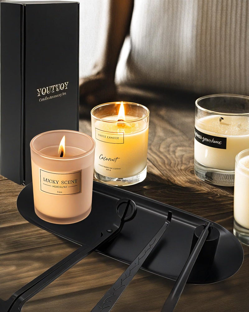 YOUTUOY 4 in1 Candle Accessory Set with Storage Tray Plate, Candle Wick Trimmer, Candle Wick Snuffer, Candle Wick Dipper, Great for Scented Candles Lovers (Matte Black) - Image 2