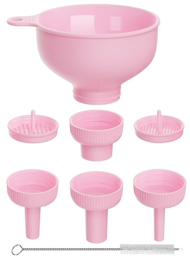 Pisol Wide Mouth Versatile Funnel, Canning Funnels for Kitchen Use, Food Grade Plastic Cooking Funnel Set with 4 Size Spouts and 2 Strainers for Filling Different Bottles and Bags, Pink - Image 1