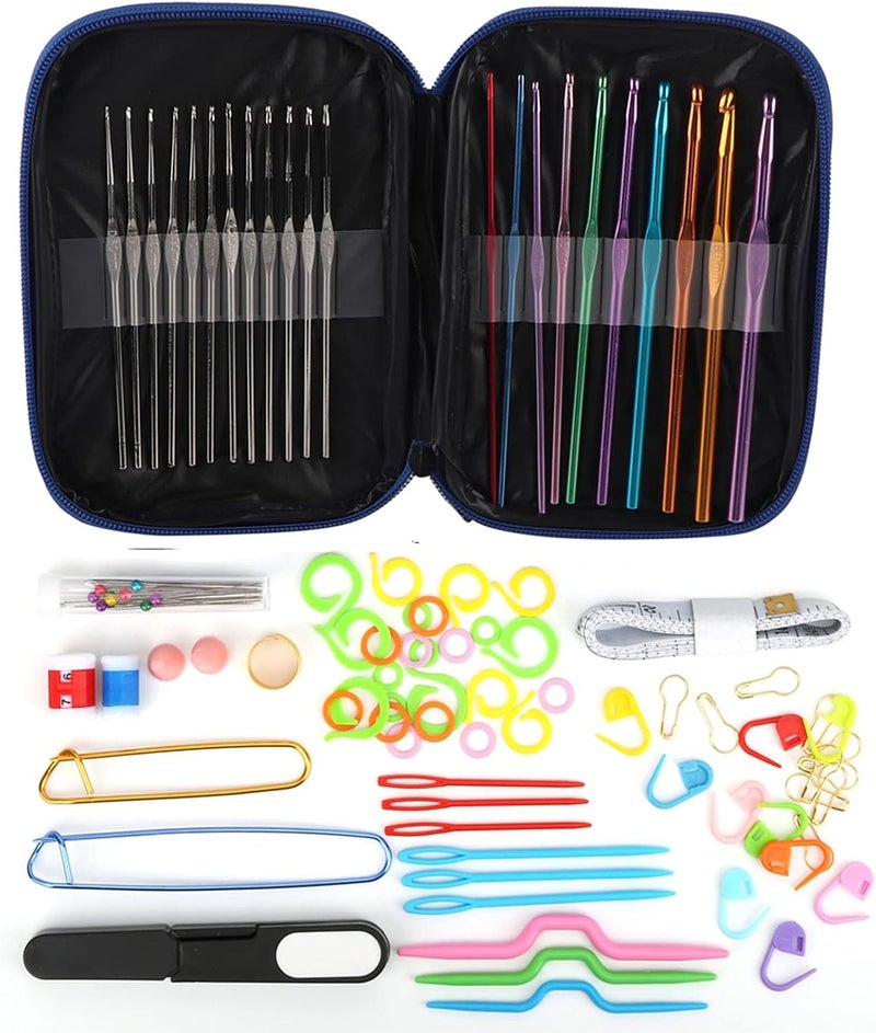 100PCS Crochet Hooks Set with TPR Handle, Aluminum Knitting Needles for DIY Craft, Ergonomic Sewing Tools Kit with Storage Bag for Beginners and Enthusiasts - Image 1
