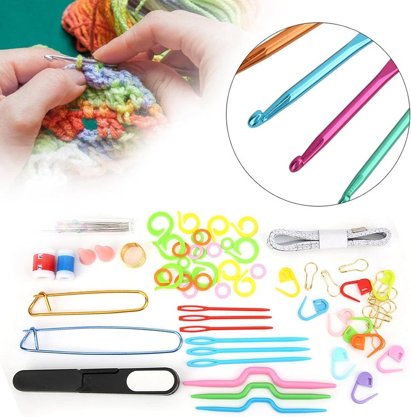 100PCS Crochet Hooks Set with TPR Handle, Aluminum Knitting Needles for DIY Craft, Ergonomic Sewing Tools Kit with Storage Bag for Beginners and Enthusiasts - Image 3