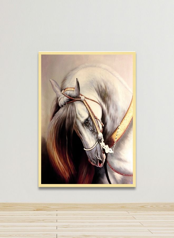 Marktna Canvas Wall Art For Wall Decoration Horse Design With A Hollow Golden Frame Size 120x80cm One Piece - Image 1