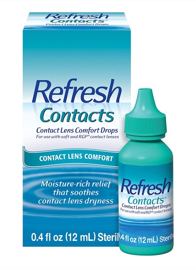 REFRESH عدسات لاصقة، قطرات للعين، عدسات لاصقة مريحة، زرقاء 0.4 أونصة سائلة معقمة - Image 1