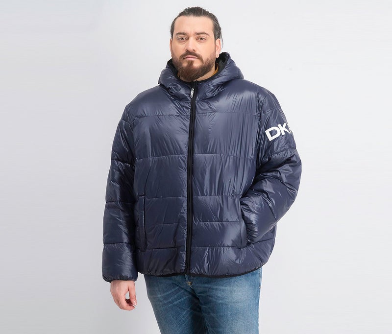 DKNY Men Big and Tall Hooded Puffer Jacket, Navy Blue - Image 1
