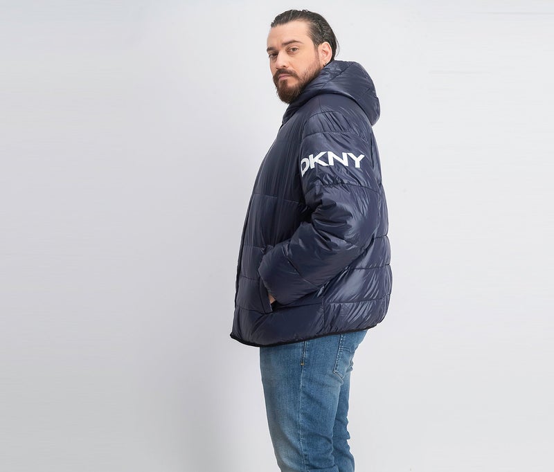 DKNY Men Big and Tall Hooded Puffer Jacket, Navy Blue - Image 3