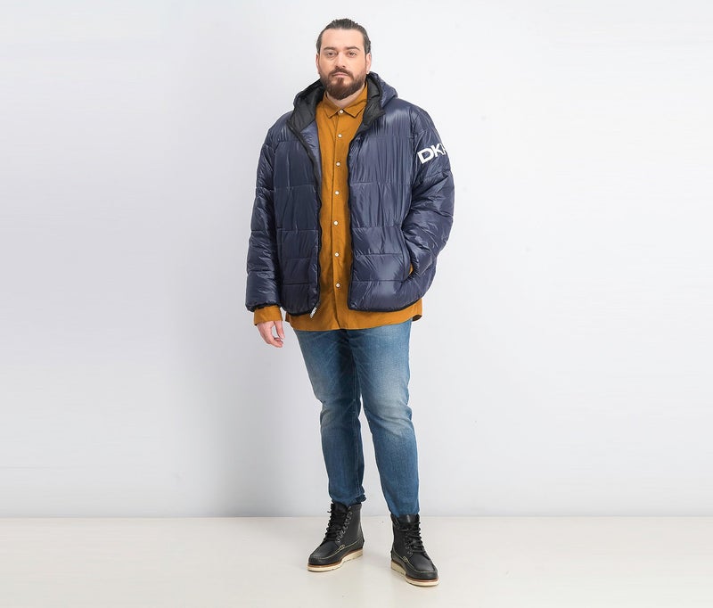 DKNY Men Big and Tall Hooded Puffer Jacket, Navy Blue - Image 4