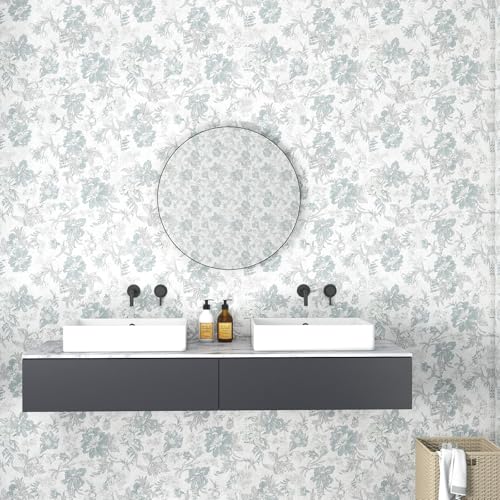 GloryTik Floral Peel and Stick Wallpaper, Removable Blue Floral Contact Paper, Self Adhesive Renter Friendly Wallpaper for Bedroom Living Room Bathroom (17.3" x 78.7") - Image 3