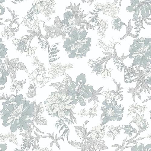 GloryTik Floral Peel and Stick Wallpaper, Removable Blue Floral Contact Paper, Self Adhesive Renter Friendly Wallpaper for Bedroom Living Room Bathroom (17.3" x 78.7") - Image 1