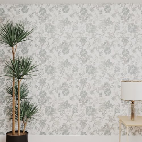 GloryTik Floral Peel and Stick Wallpaper, Removable Blue Floral Contact Paper, Self Adhesive Renter Friendly Wallpaper for Bedroom Living Room Bathroom (17.3" x 78.7") - Image 2