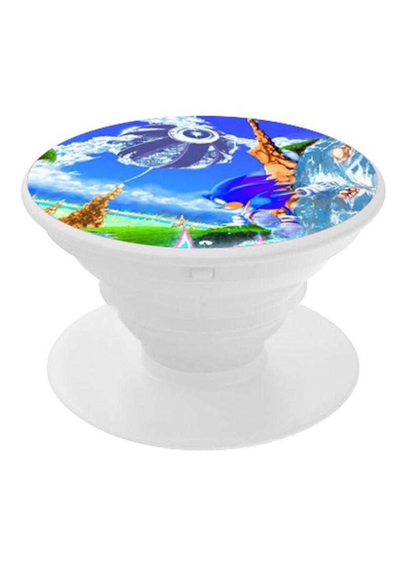 RKN Sonic Printed Pop Up Finger Grip Phone Holder White/Blue/Green - Image 1
