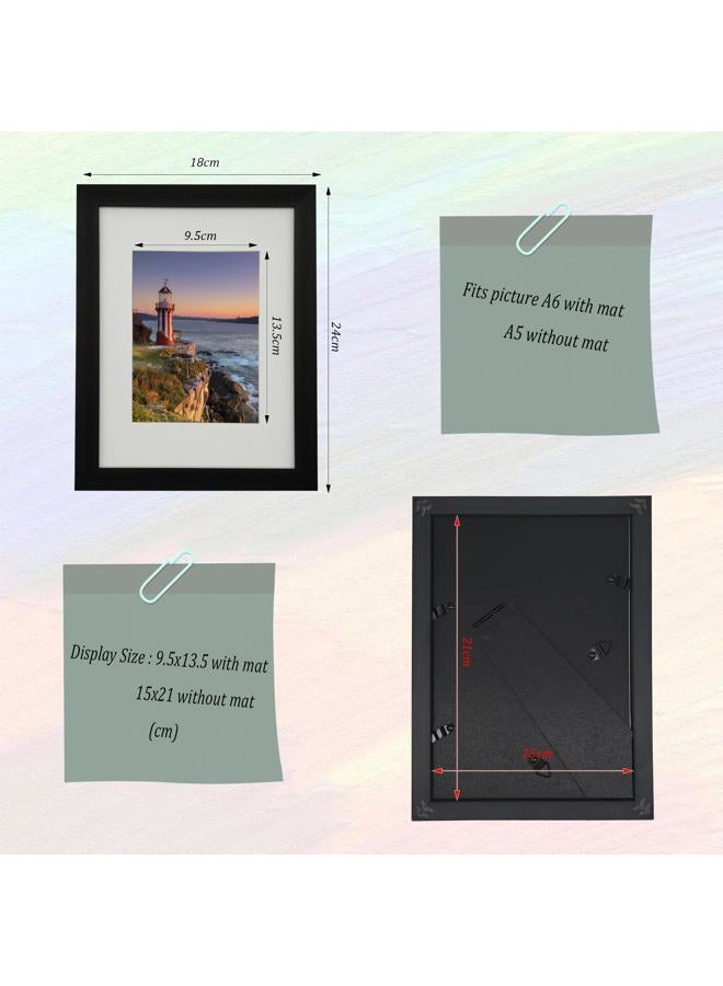 EVQUIT A5 Photo Frame Gallery Picture frame with A6 mat ,Freestanding and Wall Mountable,Black - Image 3