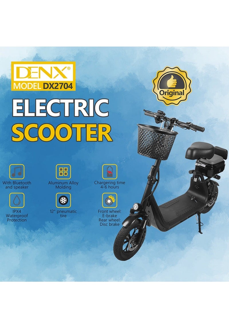 دينكس سكوتر كهربائي DX2704 بمحرك 500 واط، سرعة 30 كم/ساعة، إطارات هوائية 12 بوصة مع بلوتوث ومكبرات صوت - Image 1