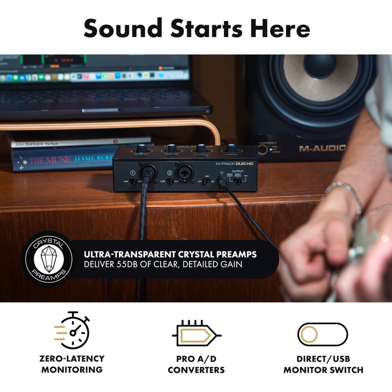 M-AUDIO M-Track Duo HD Audio Interface 24bit 192kHz for Recording, Streaming, Podcasting with USB-C, 2 XLR TRS Inputs, 2 TRS Outputs, Software Suite - Image 3