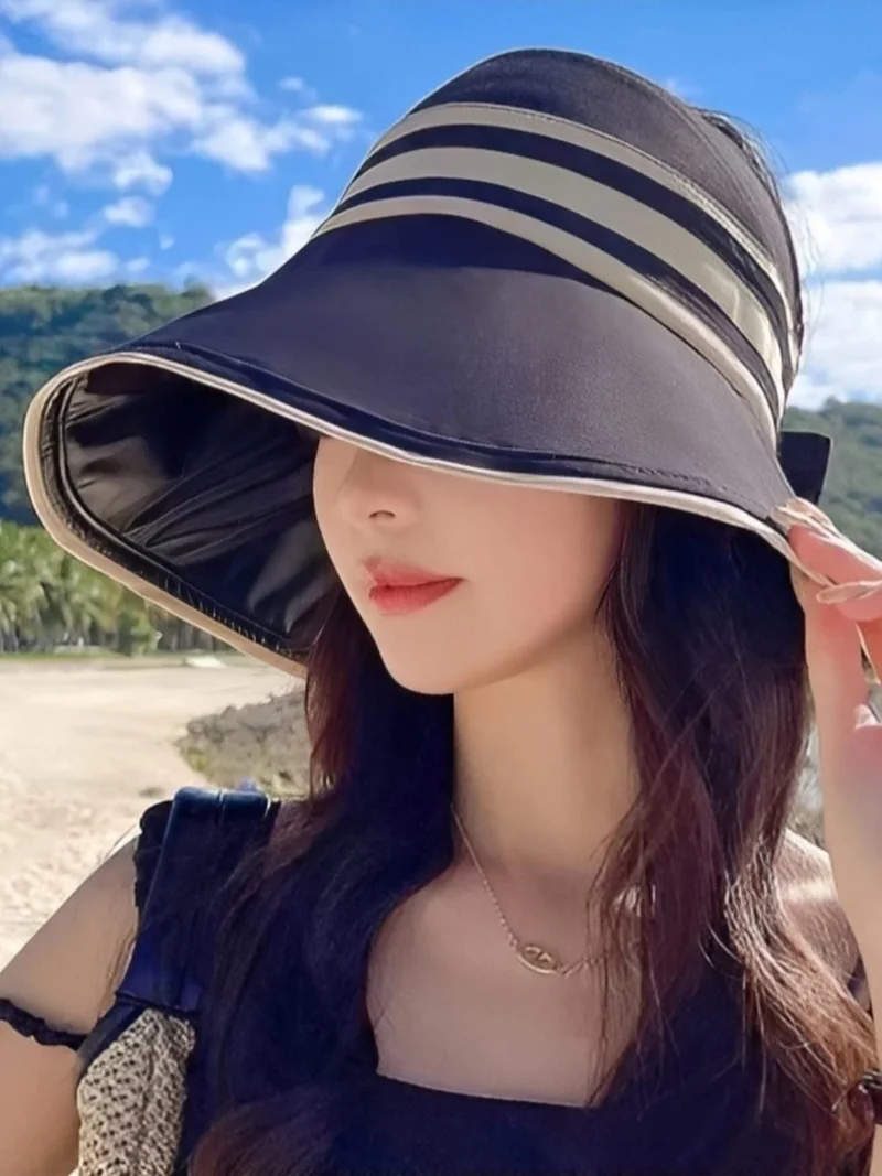 تيزجيلسين Women's Wide Brim UV Protected Striped Adjustable Hat