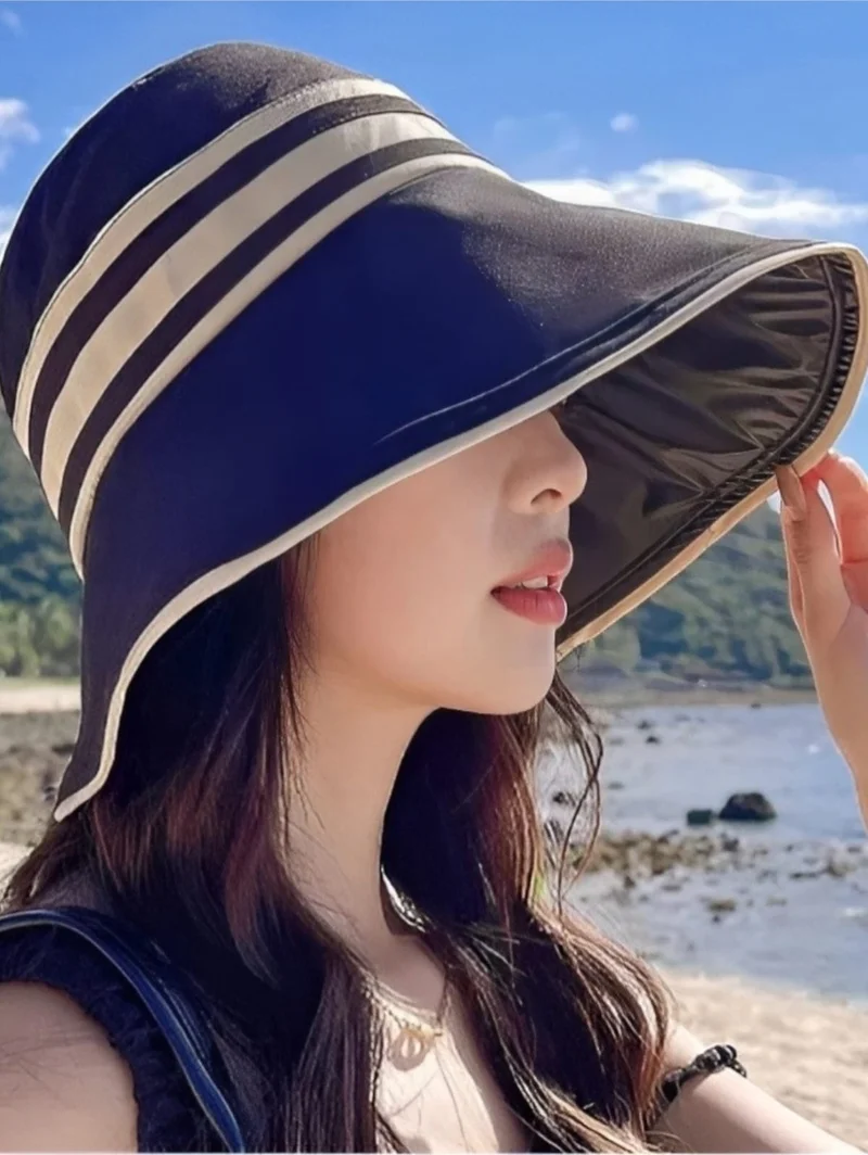 تيزجيلسين Women's Wide Brim UV Protected Striped Adjustable Hat