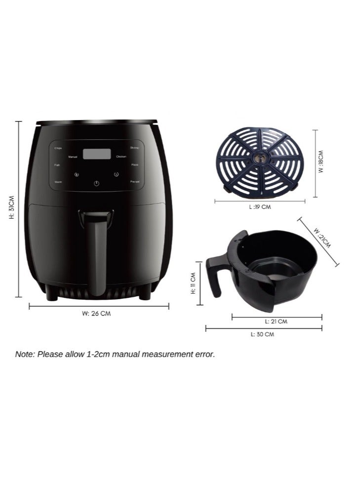 6L air fryer, power 1200W, rated voltage 110V~240V, button display, non stick, suitable for home use (black)  - Image 4