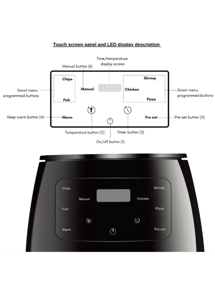6L air fryer, power 1200W, rated voltage 110V~240V, button display, non stick, suitable for home use (black)  - Image 3