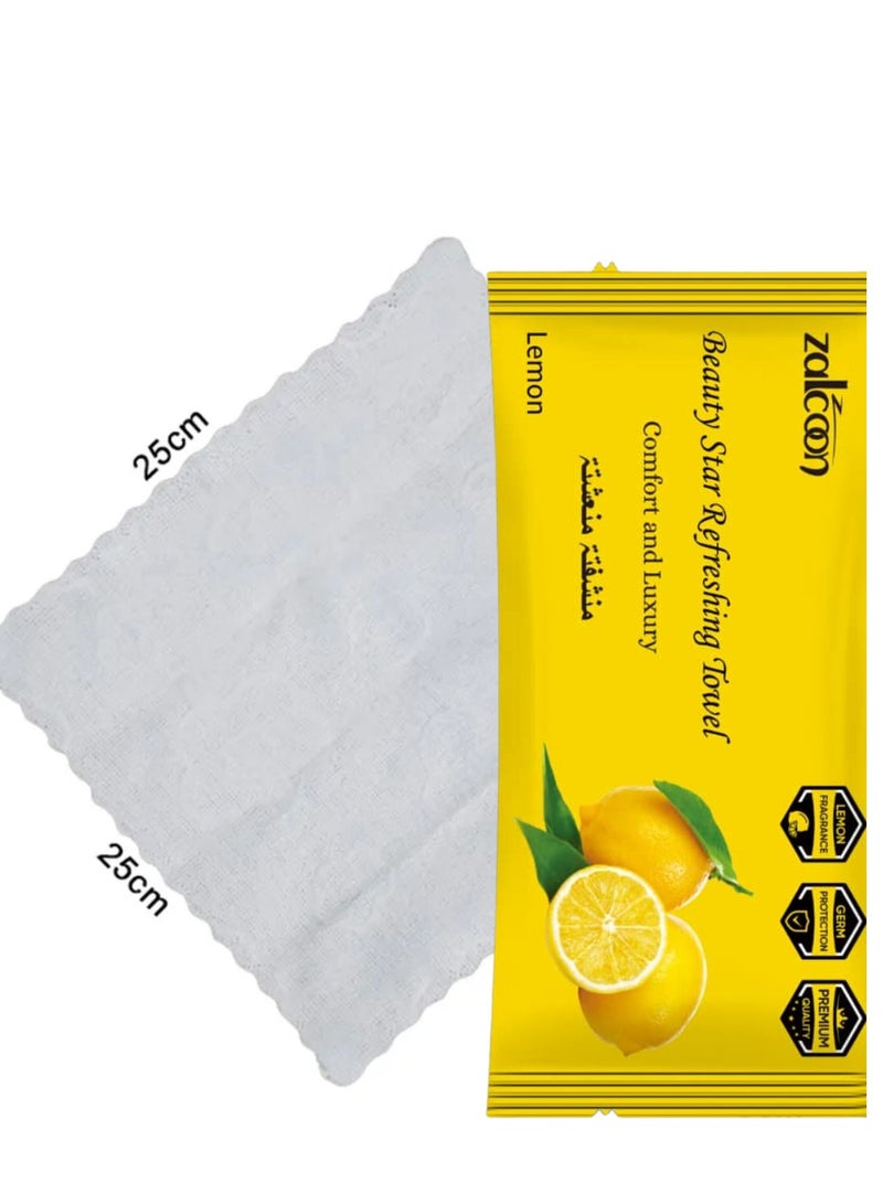 Zalcoon Refreshing Towel Wipes, Cotton Refreshment White Towels (50 Packs, 22x22cm) Mildly Scented Pre-moistened Towels to Use Hot or Cold - Lemon Scent - Image 2
