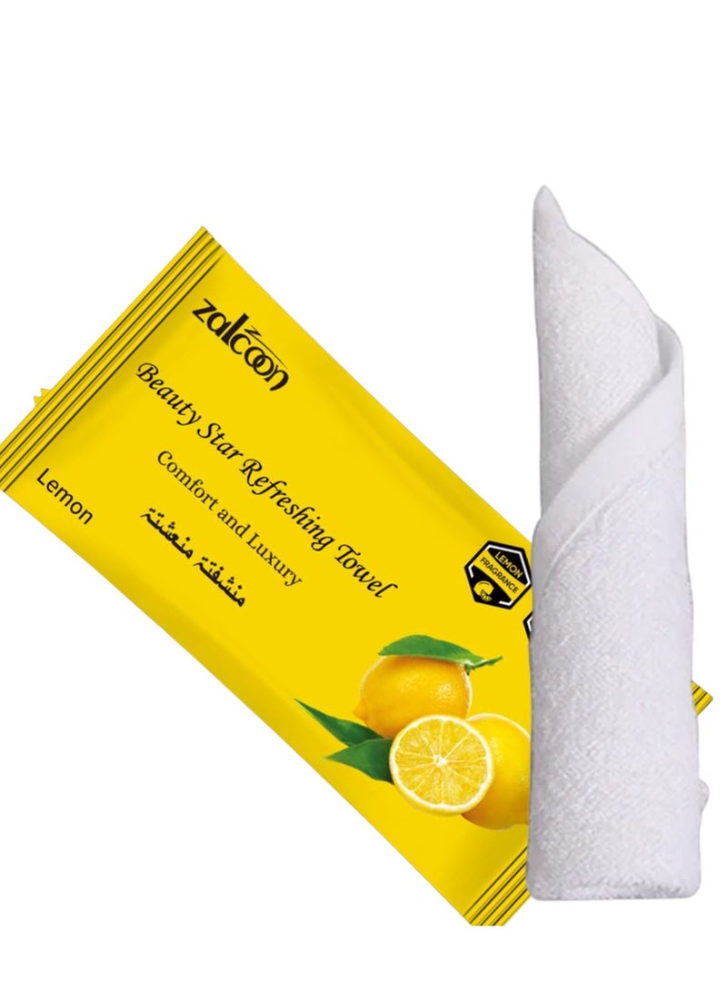 Zalcoon Refreshing Towel Wipes, Cotton Refreshment White Towels (50 Packs, 22x22cm) Mildly Scented Pre-moistened Towels to Use Hot or Cold - Lemon Scent - Image 3