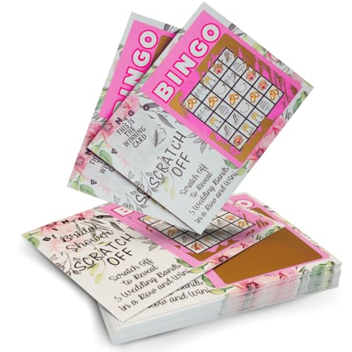 My Scratch Offs Bridal Shower Scratch Off Bingo Cards Pink Floral Fun and Easy Wedding Shower Games Engagement Party Activities and Bridal Party Favors 26Pack 2 Winning Cards - Image 1