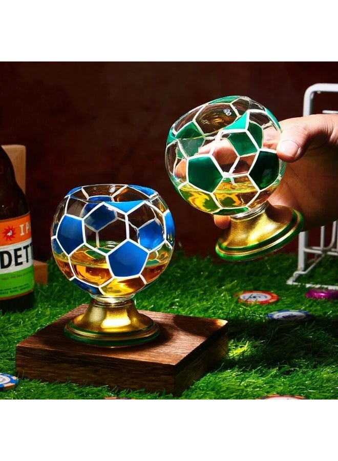 World Cup Soccer Ball Whiskey Glasses Set with 4 Ice Balls, Hand-Painted Rotating Design - Image 2