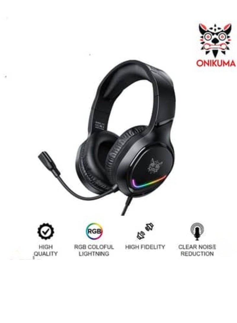 أونيكوما سماعة رأس سلكية X31 مع إضاءة RGB ملونة وصوت محيطي مع ميكروفون وإلغاء الضوضاء لألعاب الكمبيوتر - Image 3