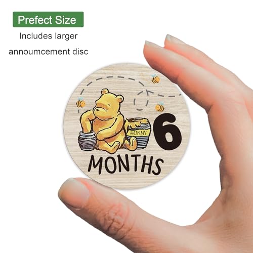 PAMBO The Winnie Baby Bear Month Milestone Circles, Wooden Discs Stuff for Baby Photo Takens with Hello World Name Signs - 7Pcs Double Sided Signs for Documenting Growth - Image 4