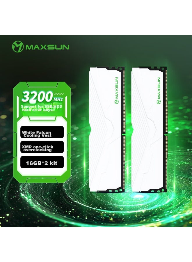 MAXSUN ماكسون 32 جيجابايت (16 جيجابايت × 2) مجموعة ذاكرة ديسكتوب DDR4 3200 مع موزع حرارة من سلسلة وايت هانتر W4 - Image 1