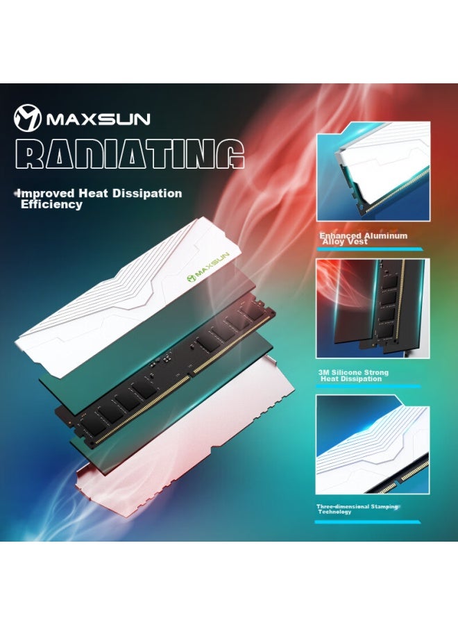 MAXSUN ماكسون 32 جيجابايت (16 جيجابايت × 2) مجموعة ذاكرة ديسكتوب DDR4 3200 مع موزع حرارة من سلسلة وايت هانتر W4 - Image 3