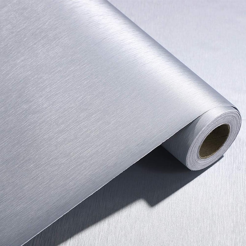 TAOGIFT Peel and Stick Silver Brushed Metal Stainless Steel Contact Paper for Dishwasher Fridge Refrigerator Stove Appliances Self Adhsesive Vinyl Film Stainless Steel Wallpaper Removable 15.7x117 Inches - Image 1