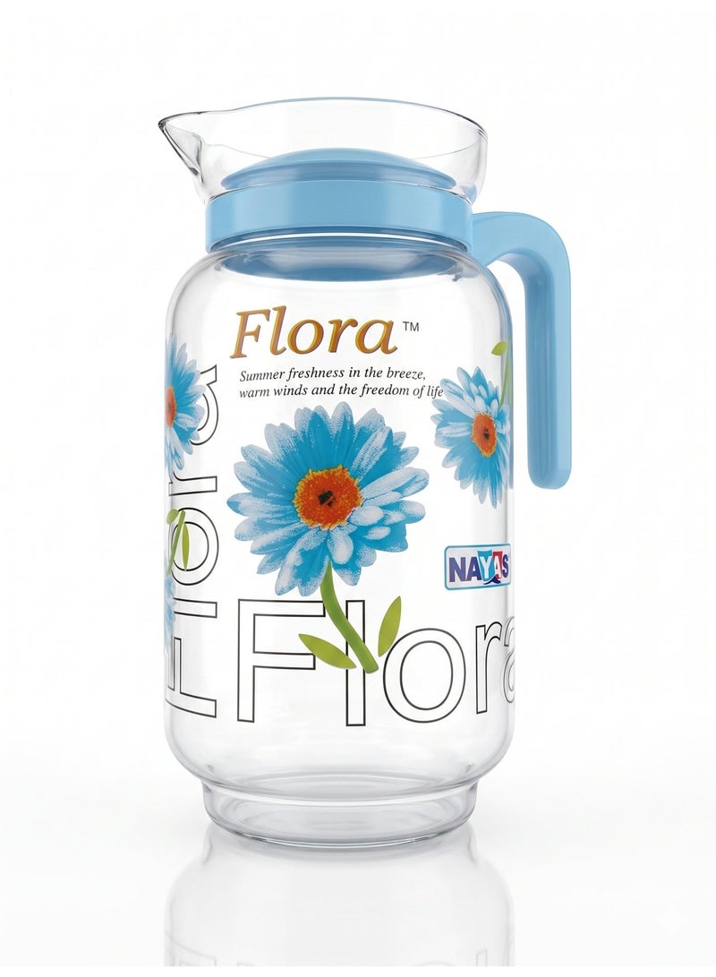 NAYASA 2000ml BPA-Free Plastic Daily Jug 2000ml Printed With 4 Glasses In Floral Design, Water Pitcher Drinkware Set For Serving Juice And Cold Beverages At Home Or Office - Image 2