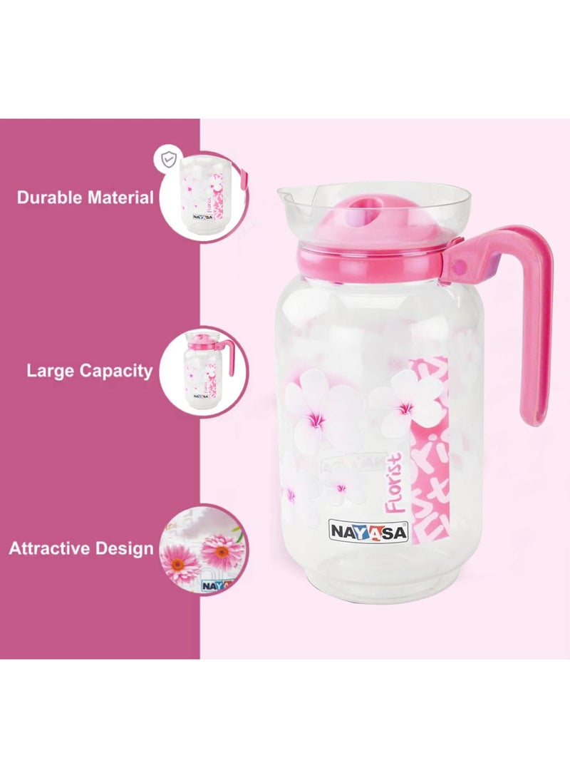 NAYASA 2000ml BPA-Free Plastic Daily Jug 2000ml Printed With 4 Glasses In Floral Design, Water Pitcher Drinkware Set For Serving Juice And Cold Beverages At Home Or Office - Image 5